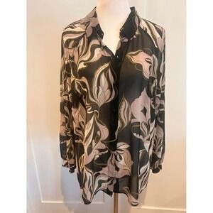 Cabi Black Breezy Chiffon Heirloom Blouse Mauve Green Botanical Size XL